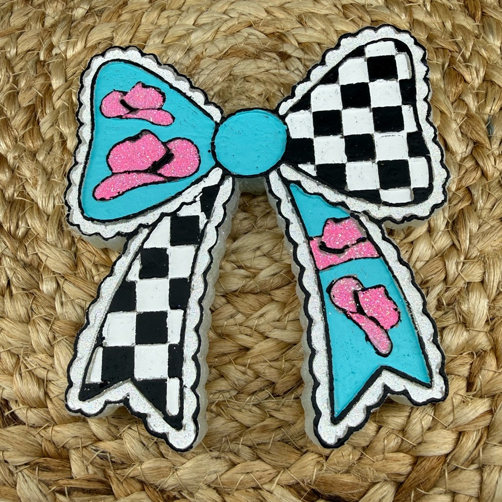 Checked pick cowboy hat bow car freshie SCENT Baja cactus